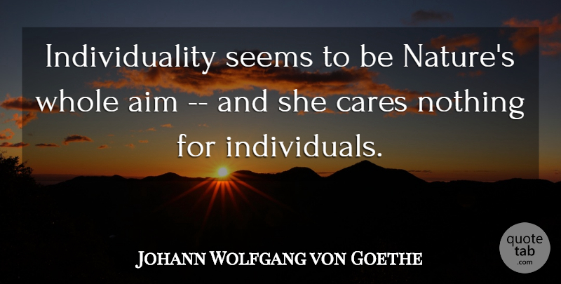 Johann Wolfgang von Goethe Quote About Aim, Cares, Individuality, Seems: Individuality Seems To Be Natures...