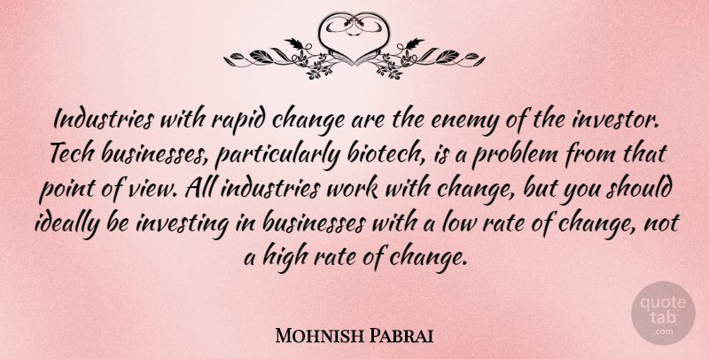 Mohnish Pabrai Quote About Businesses, Change, High, Ideally, Industries: Industries With Rapid Change Are...