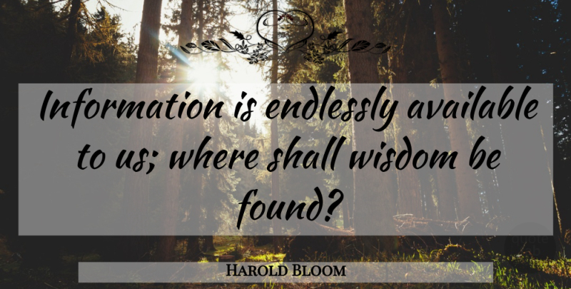 Harold Bloom Quote About Information, Found, Available: Information Is Endlessly Available To...