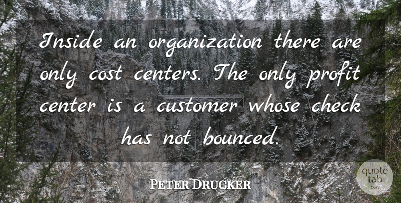 Peter Drucker Quote About Organization, Cost, Profit: Inside An Organization There Are...