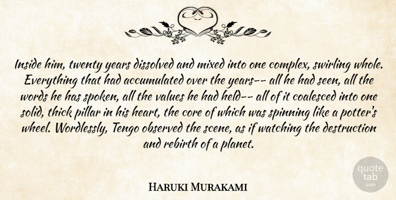 Haruki Murakami Quote About Heart, Years, Potters: Inside Him Twenty Years Dissolved...