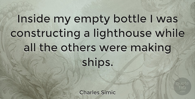 Charles Simic Quote About Empty, Lighthouse: Inside My Empty Bottle I...