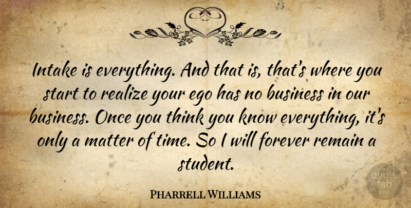 Pharrell Williams Quote About Thinking, Forever, Ego: Intake Is Everything And That...