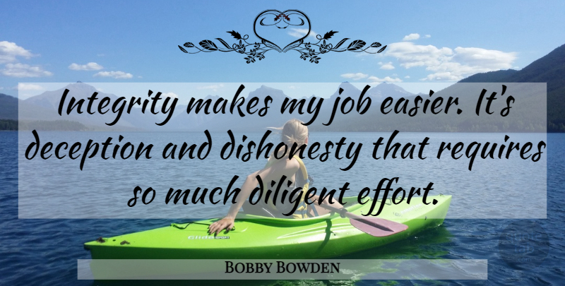 Bobby Bowden Quote About Jobs, Honesty, Integrity: Integrity Makes My Job Easier...