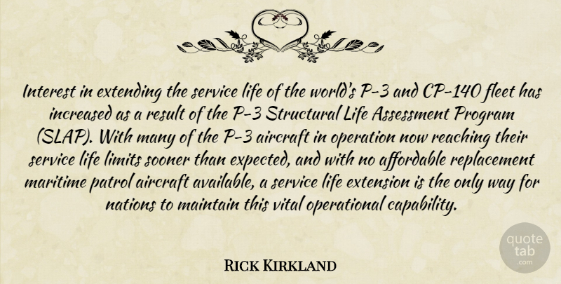 Rick Kirkland Quote About Affordable, Aircraft, Assessment, Extending, Extension: Interest In Extending The Service...