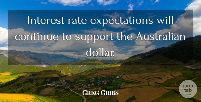 Greg Gibbs Quote About Australian, Continue, Interest, Rate, Support: Interest Rate Expectations Will Continue...