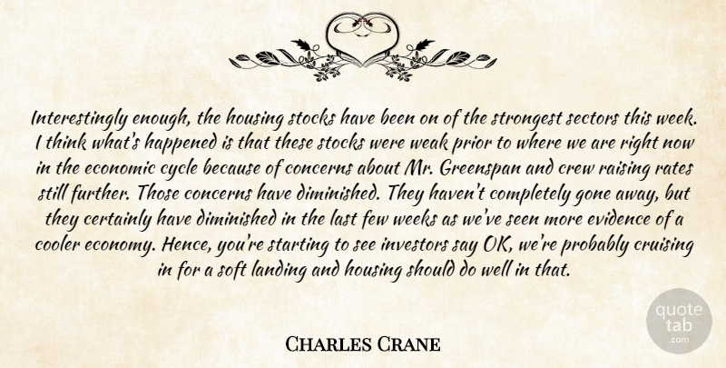 Charles Crane Quote About Certainly, Concerns, Cooler, Crew, Cycle: Interestingly Enough The Housing Stocks...