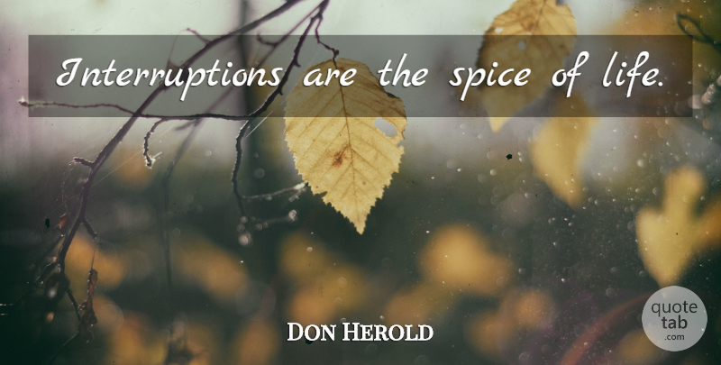 Don Herold Quote About Life, Spices, Spice Of Life: Interruptions Are The Spice Of...