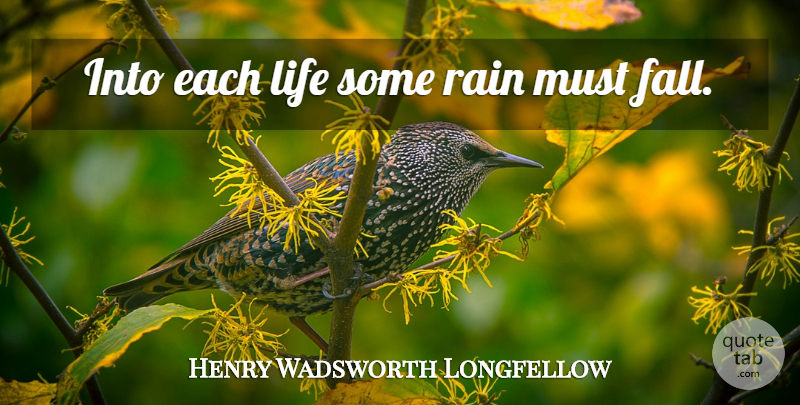 Henry Wadsworth Longfellow Quote About Life, Rain, Fall: Into Each Life Some Rain...