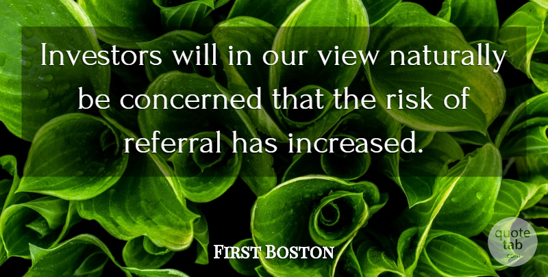 First Boston Quote About Concerned, Investors, Naturally, Risk, View: Investors Will In Our View...