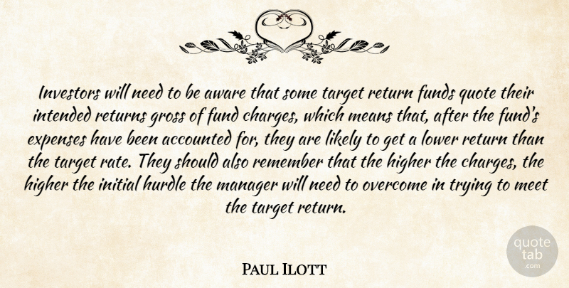 Paul Ilott Quote About Aware, Expenses, Funds, Gross, Higher: Investors Will Need To Be...
