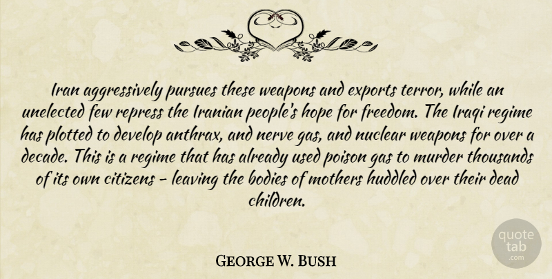 George W. Bush Quote About Mother, Children, Iran: Iran Aggressively Pursues These Weapons...