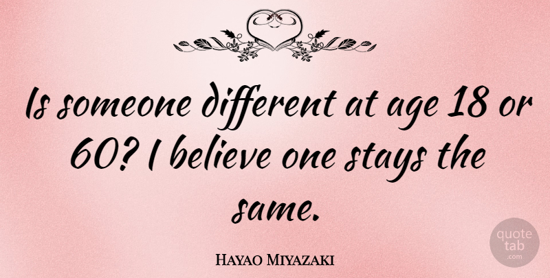 Hayao Miyazaki Quote About Believe, Age, Different: Is Someone Different At Age...