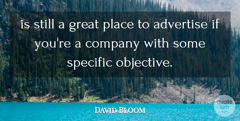 David Bloom Quote About Advertise, Company, Great, Specific: Is Still A Great Place...