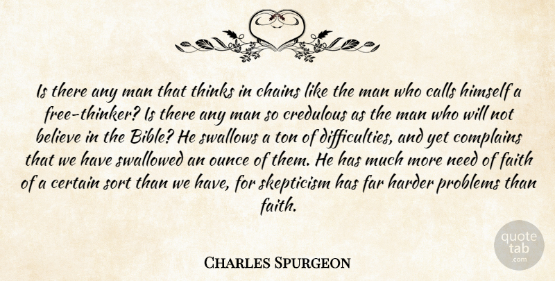 Charles Spurgeon Quote About Believe, Men, Thinking: Is There Any Man That...