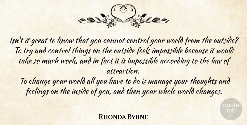 Rhonda Byrne Quote About Law Of Attraction, Feelings, Trying: Isnt It Great To Know...