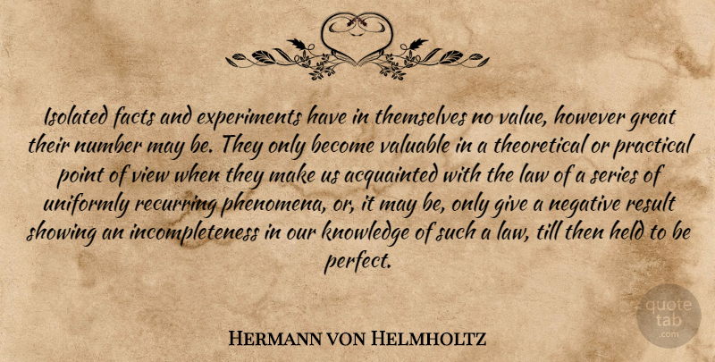 Hermann von Helmholtz Quote About Knowledge, Views, Law: Isolated Facts And Experiments Have...