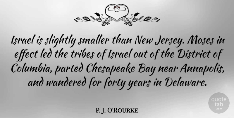 P. J. O'Rourke Quote About Bay, Chesapeake, Effect, Led, Moses: Israel Is Slightly Smaller Than...
