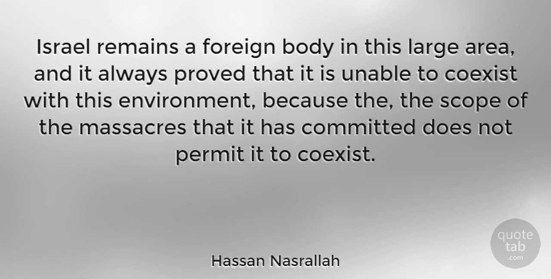 Hassan Nasrallah Quote About Israel, Doe, Body: Israel Remains A Foreign Body...