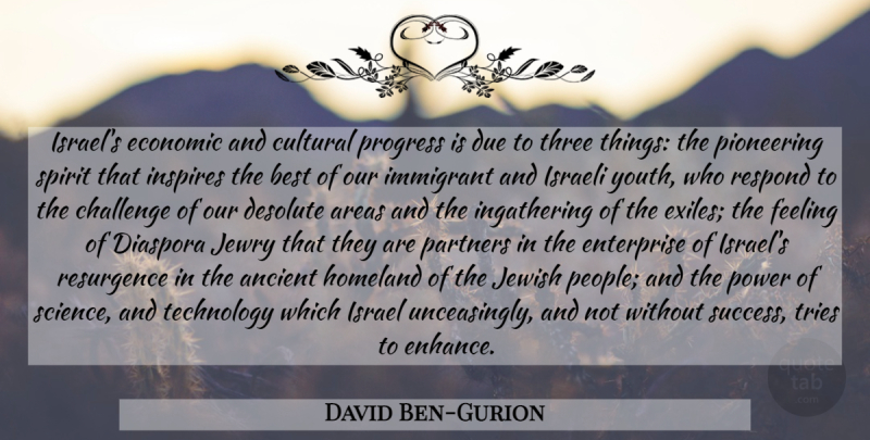 David Ben-Gurion Quote About Technology, Israel, People: Israels Economic And Cultural Progress...