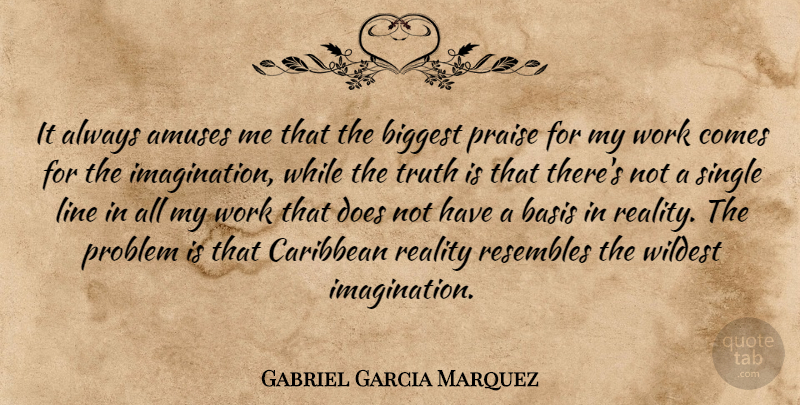 Gabriel Garcia Marquez Quote About Reality, Imagination, Lines: It Always Amuses Me That...