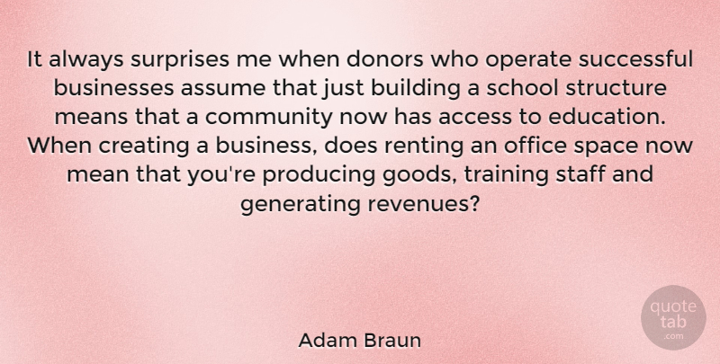 Adam Braun Quote About Office Space, School, Mean: It Always Surprises Me When...