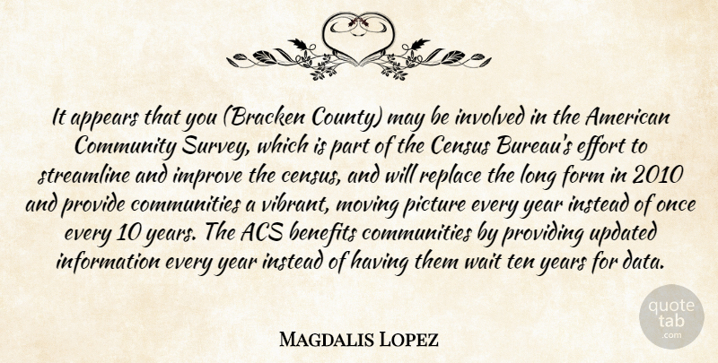 Magdalis Lopez Quote About Appears, Benefits, Census, Community, Effort: It Appears That You Bracken...