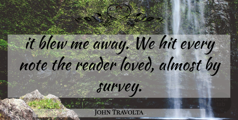 John Travolta Quote About Almost, Blew, Hit, Note, Reader: It Blew Me Away We...