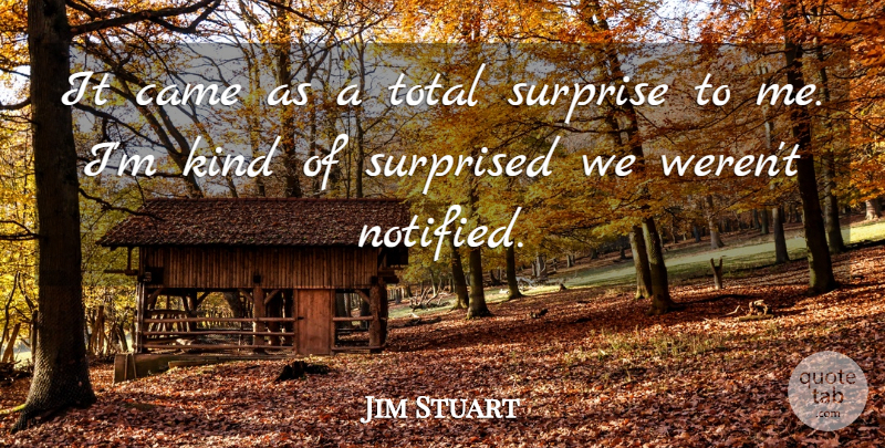 Jim Stuart Quote About Came, Kindness, Surprise, Surprised, Total: It Came As A Total...