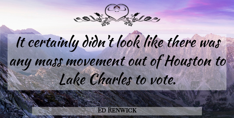 Ed Renwick Quote About Certainly, Charles, Houston, Lake, Mass: It Certainly Didnt Look Like...