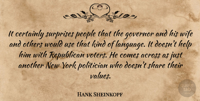 Hank Sheinkopf Quote About Across, Certainly, Governor, Help, Others: It Certainly Surprises People That...