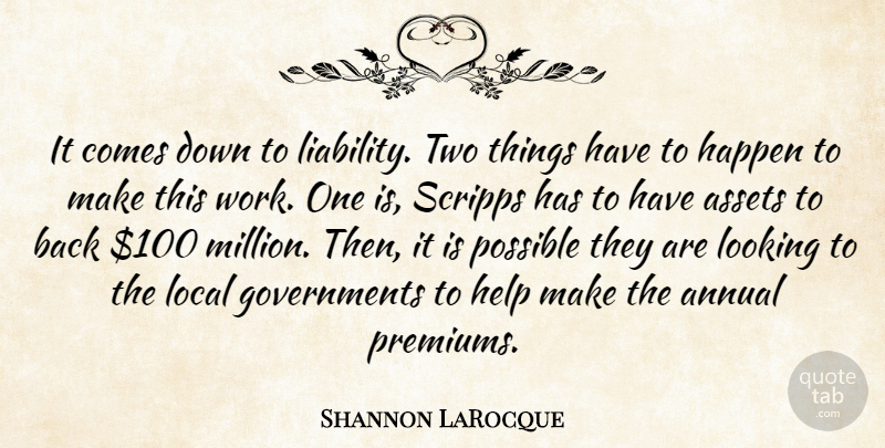 Shannon LaRocque Quote About Annual, Assets, Happen, Help, Local: It Comes Down To Liability...