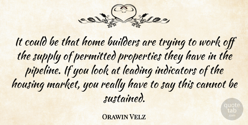 Orawin Velz Quote About Builders, Cannot, Home, Housing, Leading: It Could Be That Home...