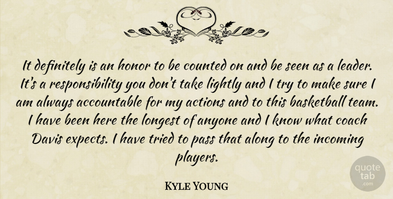 Kyle Young Quote About Actions, Along, Anyone, Basketball, Coach: It Definitely Is An Honor...