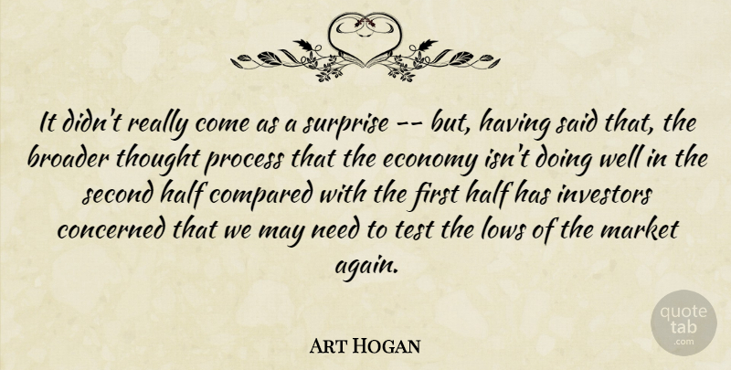Art Hogan Quote About Broader, Compared, Concerned, Economy, Economy And Economics: It Didnt Really Come As...