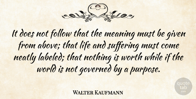 Walter Kaufmann Quote About Suffering, World, Doe: It Does Not Follow That...