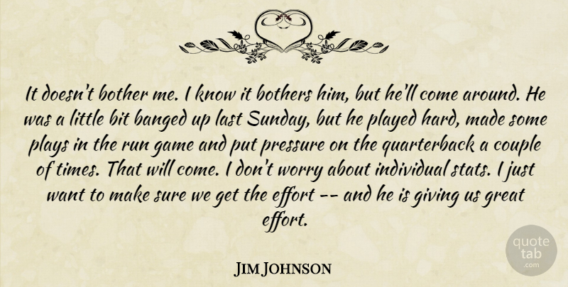 Jim Johnson Quote About Bit, Bother, Bothers, Couple, Effort: It Doesnt Bother Me I...