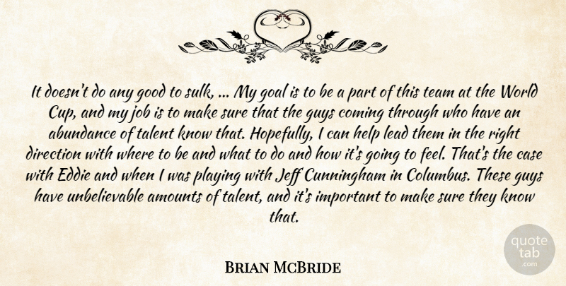 Brian McBride Quote About Abundance, Case, Coming, Cunningham, Direction: It Doesnt Do Any Good...