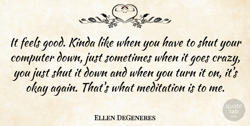 Ellen DeGeneres Quote About Crazy, Meditation Practice, Feel Good: It Feels Good Kinda Like...
