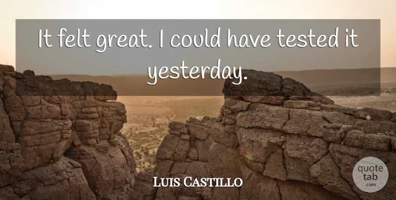 Luis Castillo Quote About Felt, Tested: It Felt Great I Could...