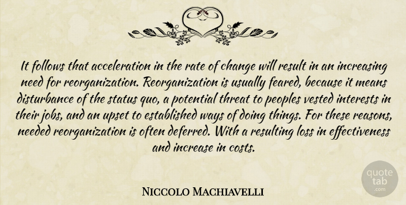 Niccolo Machiavelli Quote About Change, Jobs, Mean: It Follows That Acceleration In...
