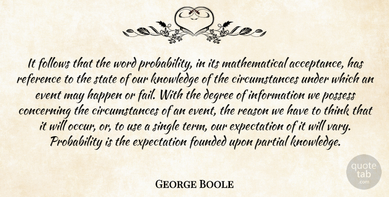 George Boole Quote About Acceptance, Thinking, Expectations: It Follows That The Word...