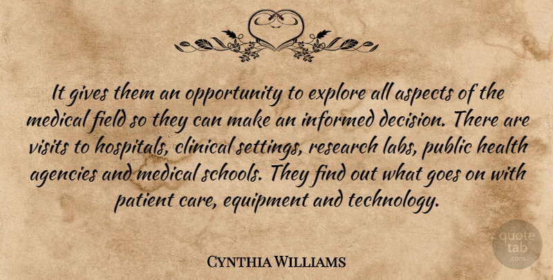 Cynthia Williams Quote About Agencies, Aspects, Clinical, Equipment, Explore: It Gives Them An Opportunity...