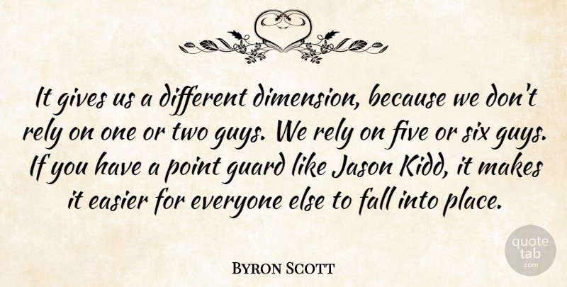 Byron Scott Quote About Easier, Fall, Five, Gives, Guard: It Gives Us A Different...