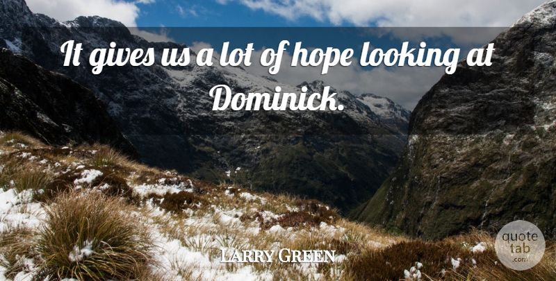 Larry Green Quote About Gives, Hope, Looking: It Gives Us A Lot...