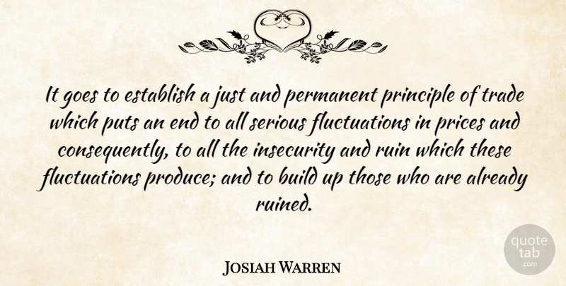 Josiah Warren Quote About Insecurity, Principles, Ruins: It Goes To Establish A...