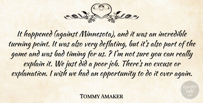 Tommy Amaker Quote About Bad, Excuse, Explain, Game, Happened: It Happened Against Minnesota And...
