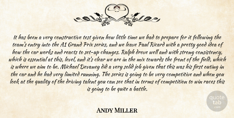 Andy Miller Quote About Aim, Car, Clear, Competition, Driving: It Has Been A Very...