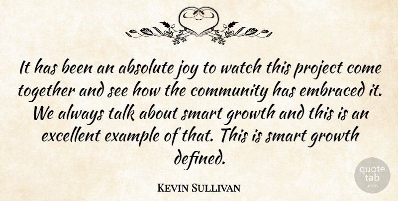 Kevin Sullivan Quote About Absolute, Community, Embraced, Example, Excellent: It Has Been An Absolute...