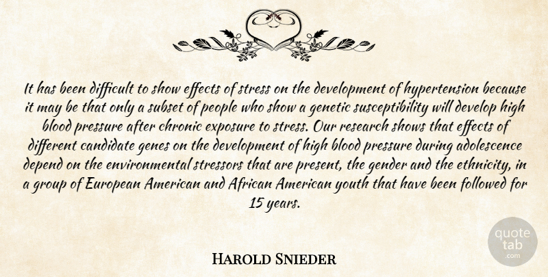 Harold Snieder Quote About African, Blood, Candidate, Chronic, Depend: It Has Been Difficult To...